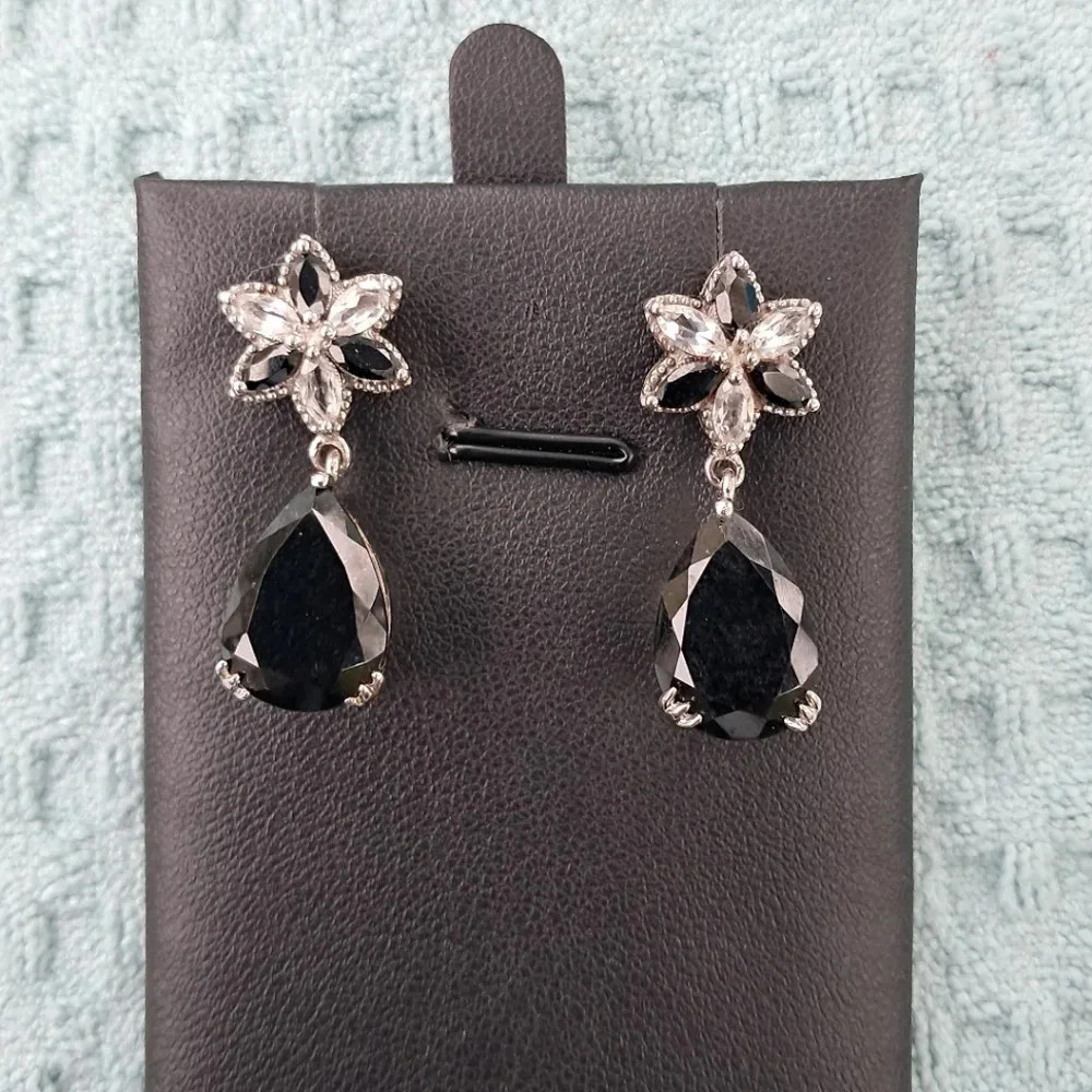 Black Tourmaline, Spinel & Topaz Natural Gemstone Dangle Earrings